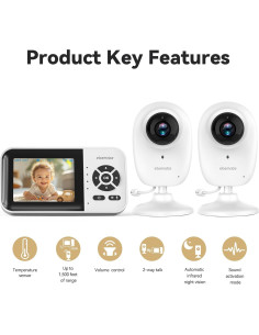 Monitor de Bebé WiFi Ebemate EBS28-2 con 2 Cámaras HD 2