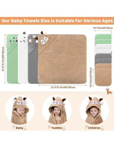 CandyHome Set de 12 Toallas de Baño para Bebés con Capucha