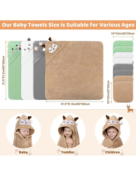 CandyHome Set de 12 Toallas de Baño para Bebés con Capucha