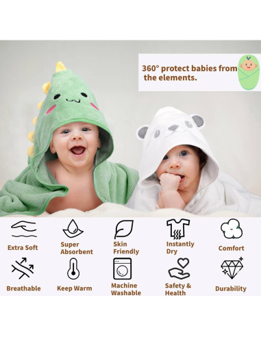 CandyHome Set de 12 Toallas de Baño para Bebés con Capucha