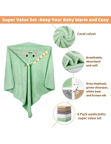 CandyHome Set de 12 Toallas de Baño para Bebés con Capucha