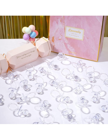 100 Chupetes de Plástico Transparentes para Baby Shower 6.99 cm