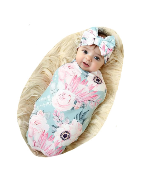 Conjunto Manta Swaddle y Diadema Bebé Galabloomer Flores Conjunto Manta Swaddle y Diadema Bebé Galabloomer Flores