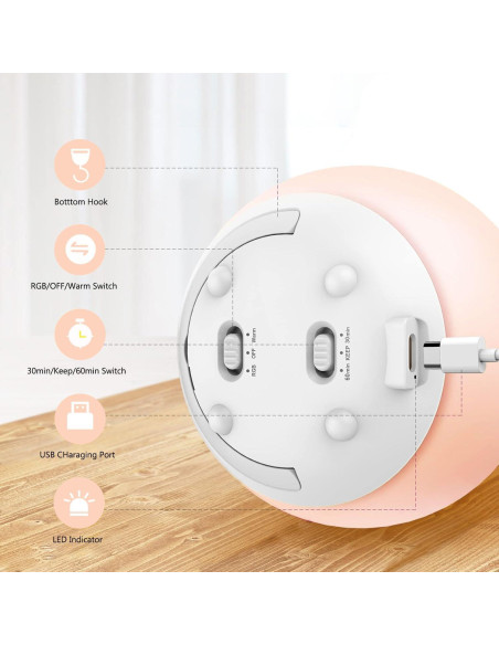 Luz Nocturna Regulable para Niños 7 Colores Recargable