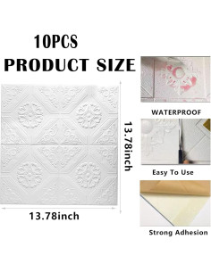 10 Paneles de Pared 3D Autoadhesivos Ladrillo Blanco 36.5x35cm 2