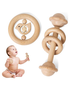 Juego de Sonajeros de Madera para Bebés - Promise Babe - 2 Piezas