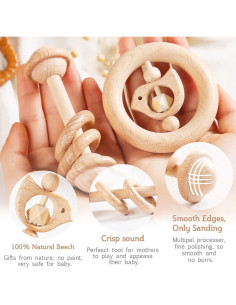 Juego de Sonajeros de Madera para Bebés - Promise Babe - 2 Piezas 2