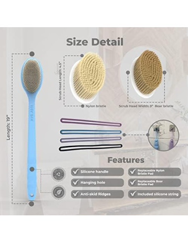 Esfregador de Espalda Avilana con Mango Largo de Silicona 48 cm