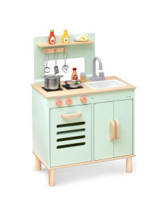 Juego de Cocina de Madera Pillowhale Verde Menta con 5 Utensilios