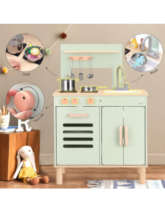 Juego de Cocina de Madera Pillowhale Verde Menta con 5 Utensilios 2