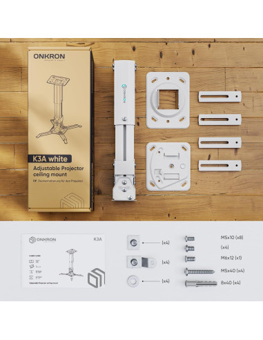Soporte de Proyector ONKRON K3A Ajustable para Techo y Pared
