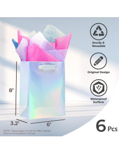 Paquete de 6 Bolsas de Regalo Iridiscentes UnicoPak 15.2x8.1x20.3 cm 2