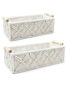 Cestas de Almacenamiento Nonam Macrame Boho - Juego de 2 Blancas