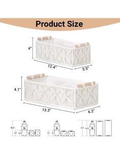 Cestas de Almacenamiento Nonam Macrame Boho - Juego de 2 Blancas 2