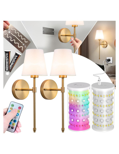 Aplique de pared inalámbrico Vimhou dorado 50.8 cm 2 pack