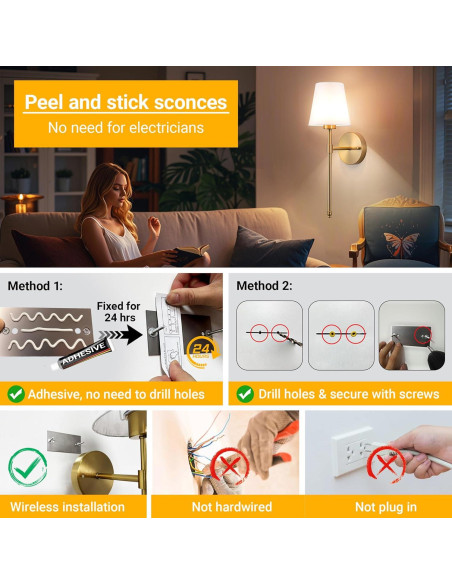 Aplique de pared inalámbrico Vimhou dorado 50.8 cm 2 pack