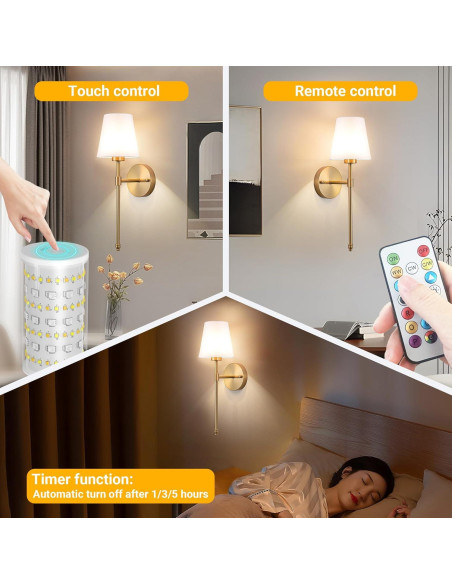 Aplique de pared inalámbrico Vimhou dorado 50.8 cm 2 pack