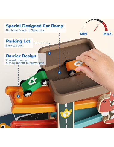 Pista de Carreras de Madera AmazingJoy con 6 Coches Dinosaurio