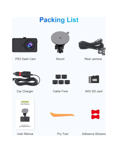 Cámara Dash Delantera y Trasera AIPLUGER 2.5K + 1080P, G-Sensor