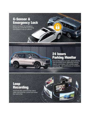 Cámara de tablero 4K EMRSTORES con cámara trasera 1080P y 32GB