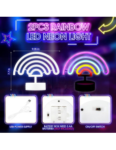 Luz Neon Arcoíris LED Retisee 2 Pcs 19 cm USB Batería 2