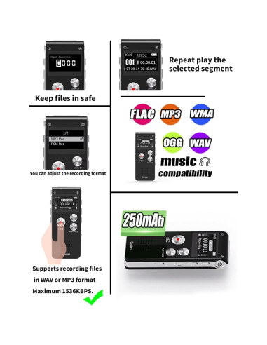 Grabadora de Voz Digital Sunlan 16GB con Reproducción USB