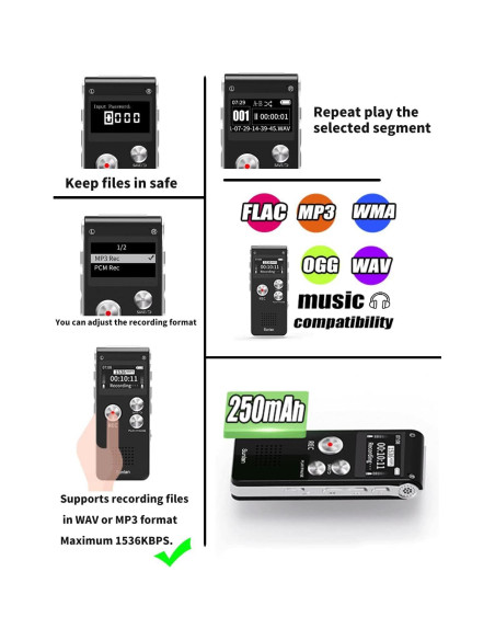 Grabadora de Voz Digital Sunlan 16GB con Reproducción USB