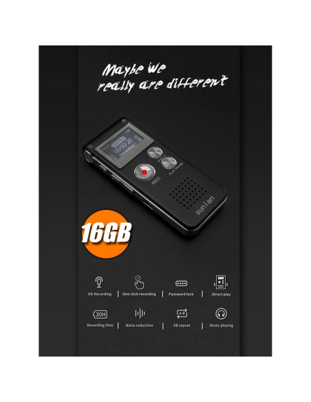 Grabadora de Voz Digital Sunlan 16GB con Reproducción USB