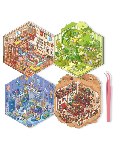 4 Sets Stickers 3D NiXianLinGo - Escenas Mágicas para Adultos y Niños