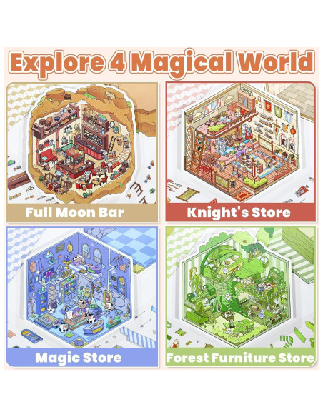 4 Sets Stickers 3D NiXianLinGo - Escenas Mágicas para Adultos y Niños