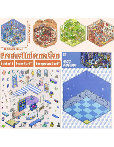 4 Sets Stickers 3D NiXianLinGo - Escenas Mágicas para Adultos y Niños