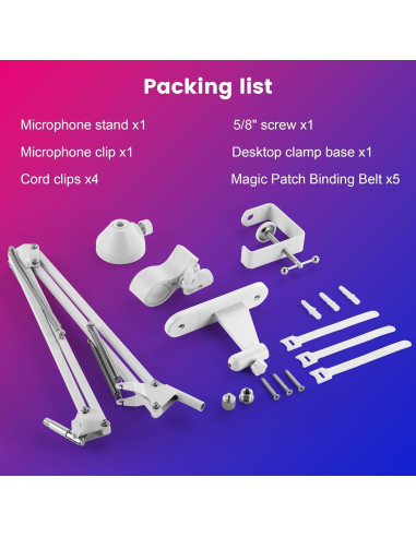 Soporte de Pared y Abrazadera de Escritorio para Micrófono Blanco - Compatible con Shure, Blue Yeti, HyperX