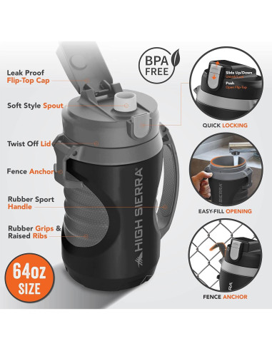 Botella de Agua Aislada High Sierra 1.89L Doble Pared Flip-Top