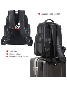 Mochila de Cuero TIDING para Laptop 15.6" Negra Gran Capacidad 2