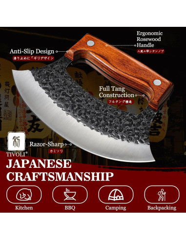 Cuchillo Ulu Forjado a Mano TIVOLI - Acero Alto Carbono 18cm