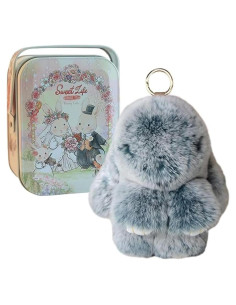 Llavero de Conejo de Peluche Verde Oscuro con Caja - Accesorio Lindo
