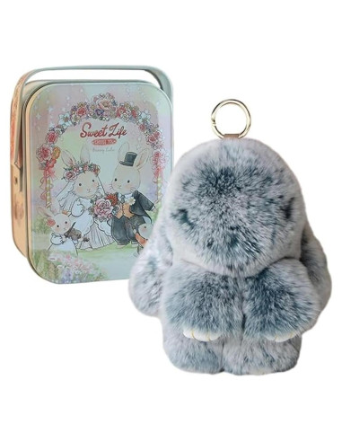 Llavero de Conejo de Peluche Verde Oscuro con Caja - Accesorio Lindo
