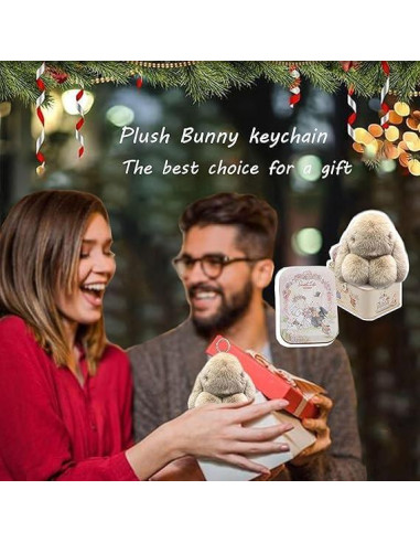 Llavero de Conejo de Peluche Verde Oscuro con Caja - Accesorio Lindo