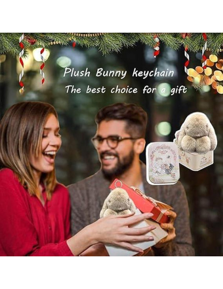 Llavero de Conejo de Peluche Verde Oscuro con Caja - Accesorio Lindo
