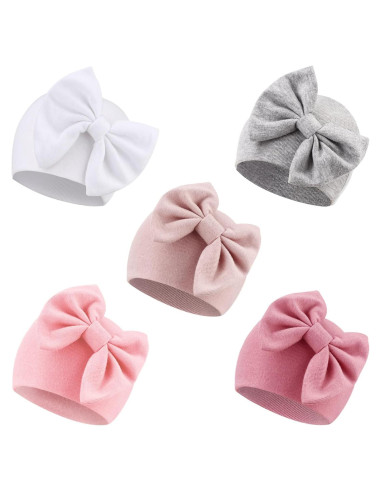 Gorras para Bebés BQUBO con Lazo Algodón 0-6 Meses Pack 5