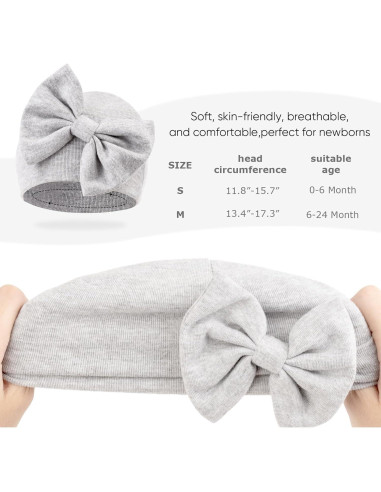 Gorras para Bebés BQUBO con Lazo Algodón 0-6 Meses Pack 5