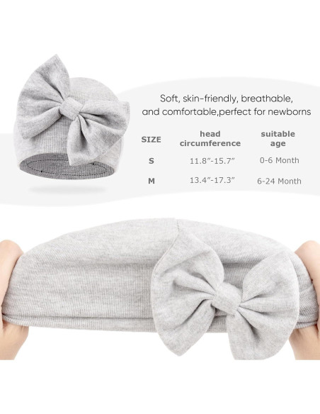 Gorras para Bebés BQUBO con Lazo Algodón 0-6 Meses Pack 5