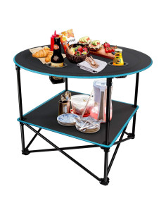 Mesa de Camping Plegable LESES Oxford 72.9x72.9cm Negro y Azul