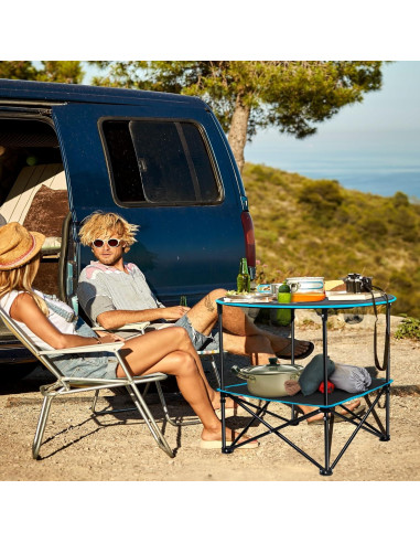 Mesa de Camping Plegable LESES Oxford 72.9x72.9cm Negro y Azul