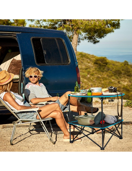 Mesa de Camping Plegable LESES Oxford 72.9x72.9cm Negro y Azul