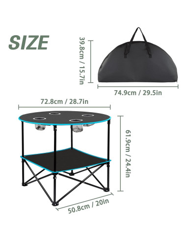 Mesa de Camping Plegable LESES Oxford 72.9x72.9cm Negro y Azul