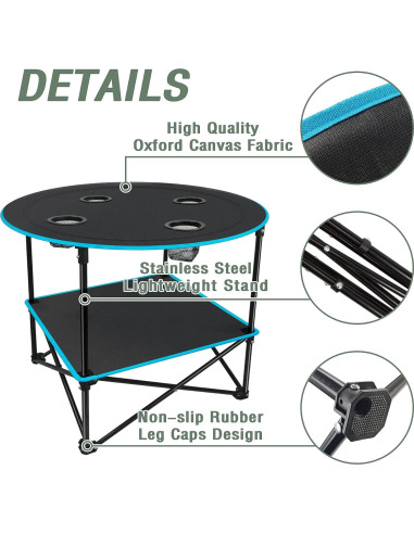 Mesa de Camping Plegable LESES Oxford 72.9x72.9cm Negro y Azul
