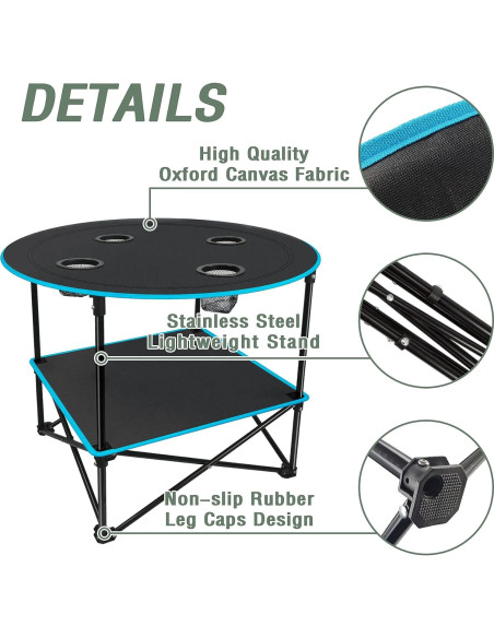 Mesa de Camping Plegable LESES Oxford 72.9x72.9cm Negro y Azul