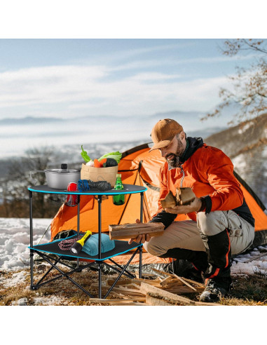 Mesa de Camping Plegable LESES Oxford 72.9x72.9cm Negro y Azul