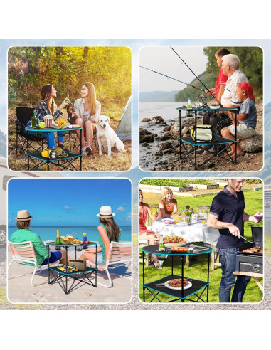 Mesa de Camping Plegable LESES Oxford 72.9x72.9cm Negro y Azul